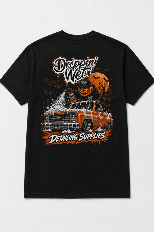 Drippin' Wet Halloween Limited Edition Tee | Pumpkin Head Detailer | Black Cotton T-Shirt