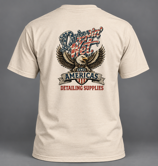 Drippin' Wet Detailing Supplies Patriotic Eagle T-Shirt | Natural Cotton Tee | Front & Back Print